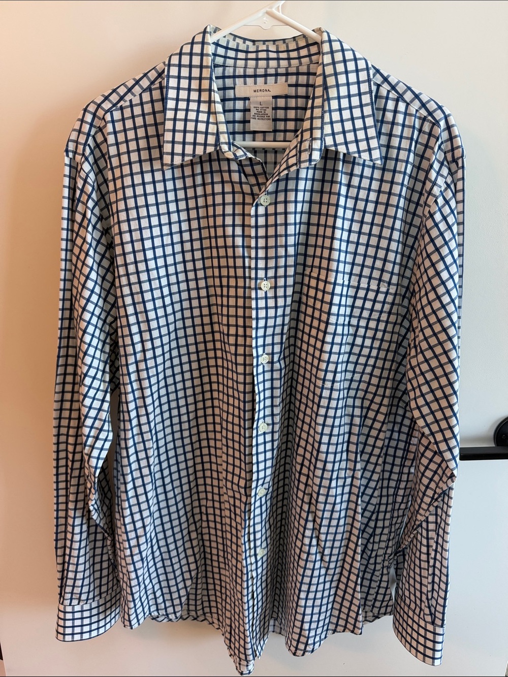Merona Blue and White Windowpane Dress Shirt